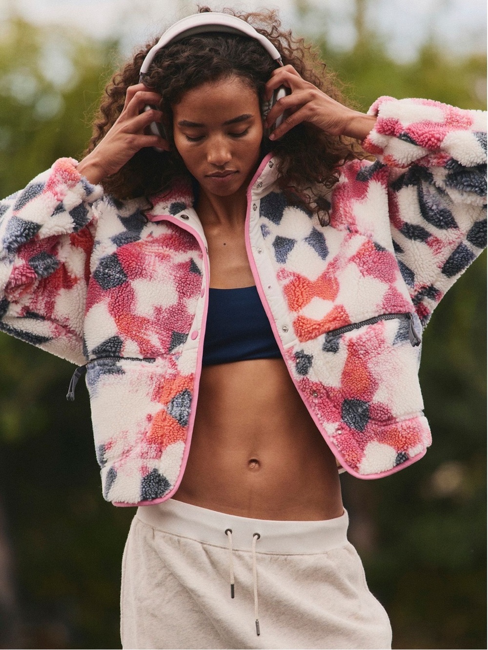 NWT Free People Movement Hit The Slopes Printed Fleece Jacket XS Mystic Meadow